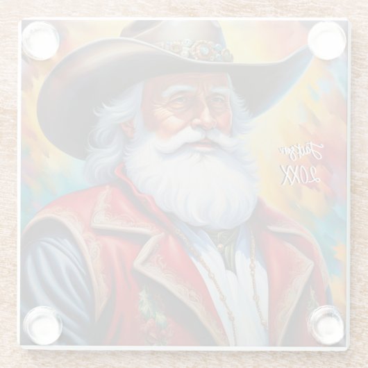 Sinterklaas in een Cowboy Pet Kerstmis Glazen Onderzetter (Achterkant)