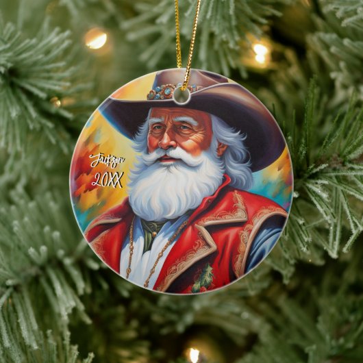 Sinterklaas in een Cowboy Pet Kerstmis Keramisch Ornament (Boom)