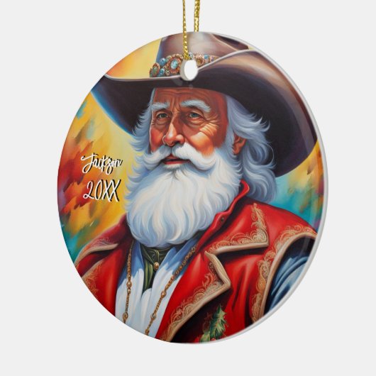 Sinterklaas in een Cowboy Pet Kerstmis Keramisch Ornament (Links)