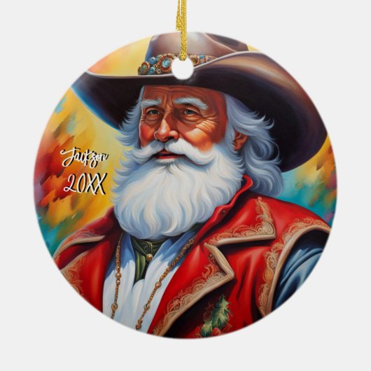 Sinterklaas in een Cowboy Pet Kerstmis Keramisch Ornament (Achterkant)