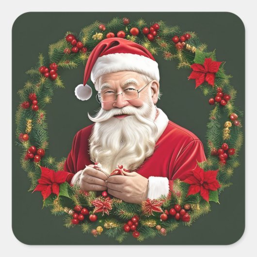 Sinterklaas in een feestelijke krans vierkante sticker (Voorkant)
