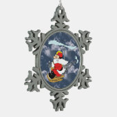 Sinterklaas in een helikopter tin sneeuwvlok ornament (Links)