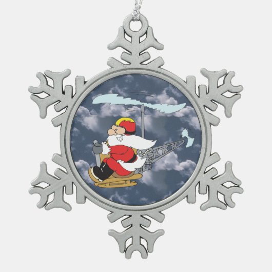 Sinterklaas in een helikopter tin sneeuwvlok ornament (Voorkant)