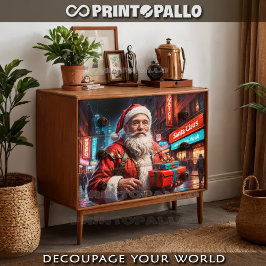 Sinterklaas in een moderne stad die geschenken bre tissuepapier