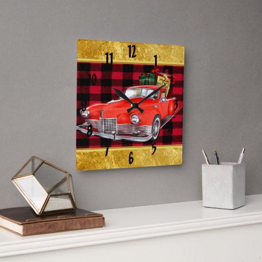 Sinterklaas in een rode oude antiek klassieke tijd vierkante klok (Kantoor)