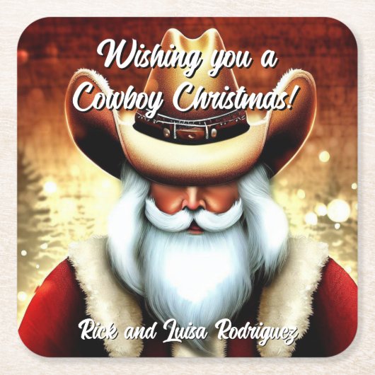 Sinterklaas in een Western Pet Kerst Kartonnen Onderzetters (Voorkant)