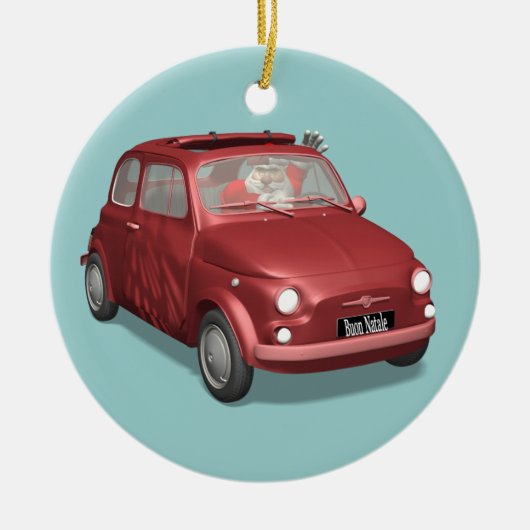 Sinterklaas in Fiat 500 Keramisch Ornament (Voorkant)