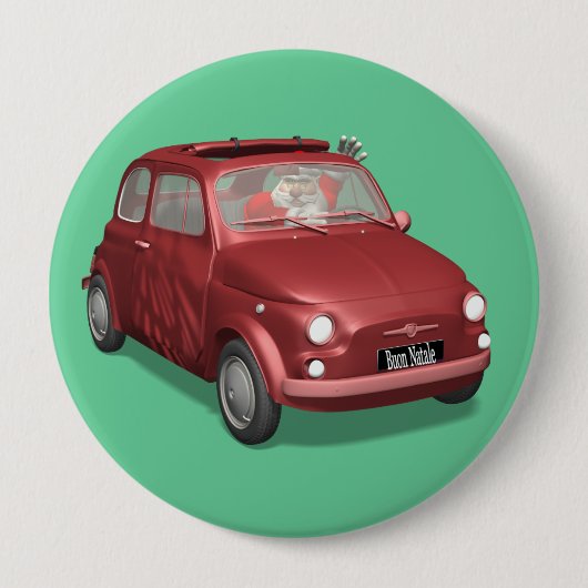 Sinterklaas in Fiat 500 Ronde Button 4,0 Cm (Voorkant)