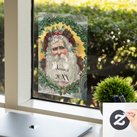 Sinterklaas in het midden van een kerstmis raamsticker (Kantoor)
