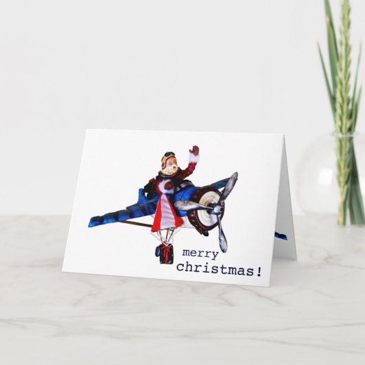 Sinterklaas in het vliegtuig feestdagen kaart (Voorkant)