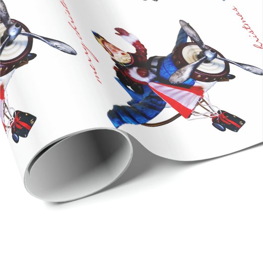 Sinterklaas in het vliegtuig (wit) cadeaupapier (Rol Hoek)