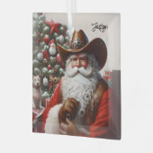 Sinterklaas in lederen cowboy Pet kerst Glas Ornament (Voorkant links)