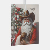 Sinterklaas in lederen cowboy Pet kerst Glas Ornament (Voorkant Rechts)