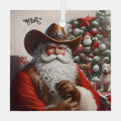 Sinterklaas in lederen cowboy Pet kerst Glas Ornament (Achterkant)