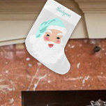 Sinterklaas in Mint Green Pet  Grote Kerstsok<br><div class="desc">Deze  kerstbedekking is voorzien van een  stijl waarmee de kerstman is gekleed met het blote man in een mint green Santa Hat. Er is een vlek bij de bovenkant om een naam in het coördineren van groen manuscript of het krullen schrijven toe te voegen.</div>