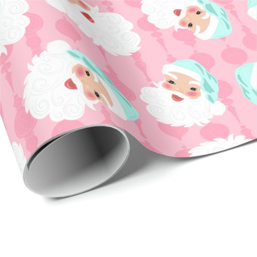 Sinterklaas in Mint Green Pet Pink Retro Kerstmis Cadeaupapier (Rol Hoek)