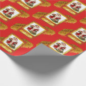 Sinterklaas in rood en gouden Lijst met franjes Cadeaupapier (Hoek)