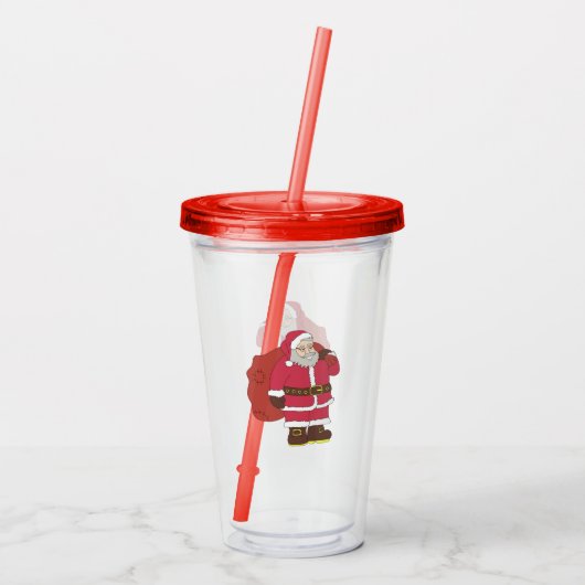 Sinterklaas in rood met cadeautas en eierlassen acryl drinkbeker (Achterkant)