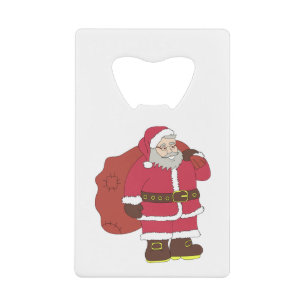 Sinterklaas in rood met cadeautas en eierlassen creditkaart flessenopener