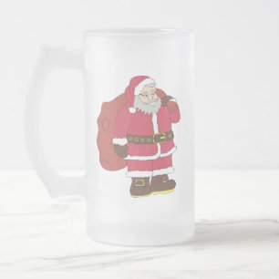 Sinterklaas in rood met cadeautas en eierlassen matglas bierpul