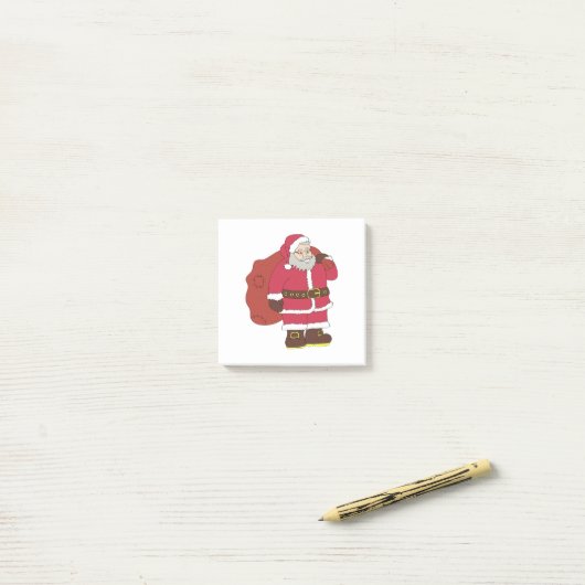 Sinterklaas in rood met cadeautas en eierlassen post-it® notes (Op bureau)