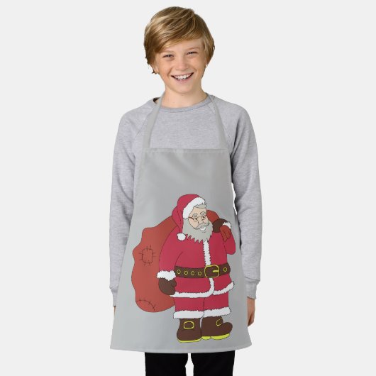 Sinterklaas in rood met cadeautas en eierlassen schort (Gedragen)