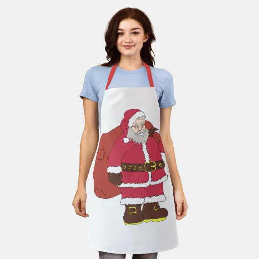 Sinterklaas in rood met cadeautas en eierlassen schort (Gedragen)