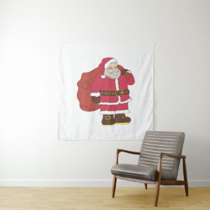 Sinterklaas in rood met cadeautas en eierlassen wandkleed