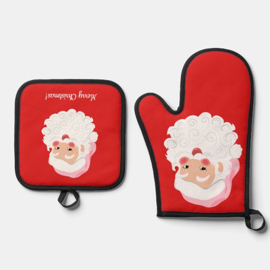 Sinterklaas in roze Pet op rood Ovenwant & Pannenlap Set (Voorkant)