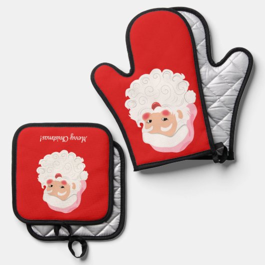 Sinterklaas in roze Pet op rood Ovenwant & Pannenlap Set (Voorkant / Achterkant)