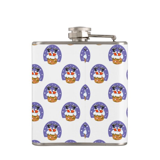 Sinterklaas in schoorsteen, sneeuw, Kerstmis, Nieu Heupfles (Achterkant)