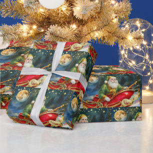  Sinterklaas in Sleigh, Golden Moon, Sterren Cadeaupapier