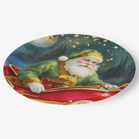 Sinterklaas in Sleigh, Golden Moon, Sterren Papieren Bordje (Gekanteld)