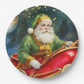  Sinterklaas in Sleigh, Golden Moon, Sterren Papieren Bordje (Voorkant)