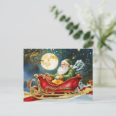 Sinterklaas in Sleigh, Volle Maan, Sterren Feestdagenkaart (Staand voorkant)