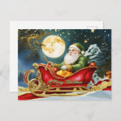 Sinterklaas in Sleigh, Volle Maan, Sterren Feestdagenkaart (Voorkant / Achterkant)