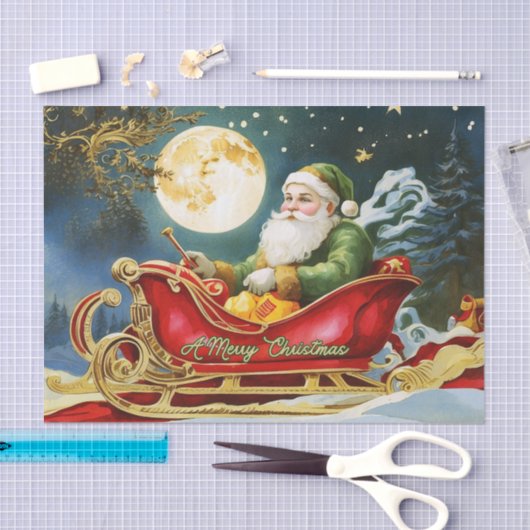 Sinterklaas in Sleigh, Volle Maan, Sterren Tissuepapier (Craft)