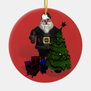 Sinterklaas in zwart leder keramisch ornament