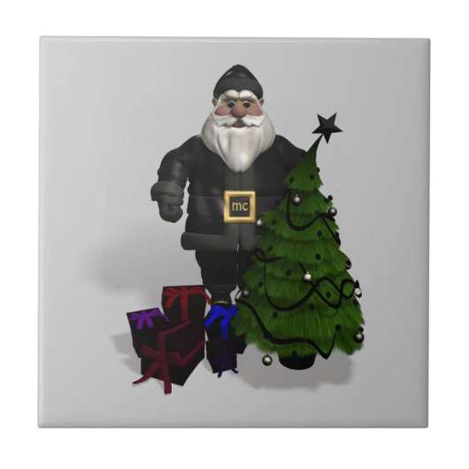 Sinterklaas in zwart leder tegeltje (Voorkant)