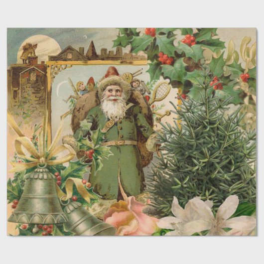 Sinterklaas Kerst Antiek Mooie Kunst Cadeaupapier (Vlak)