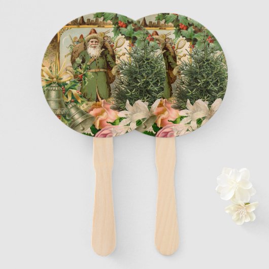 Sinterklaas Kerst Antiek Mooie Kunst Handwaaier (Voorkant en achterkant)