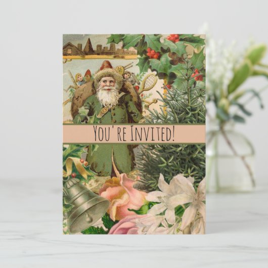 Sinterklaas Kerst Antiek Mooie Kunst Kaart (Staand voorkant)