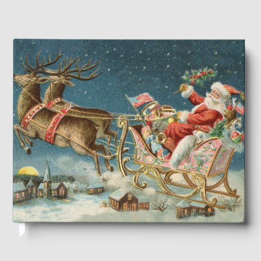 Sinterklaas Kerst Antiek Sleigh Rendier Gastenboek (Voorkant)