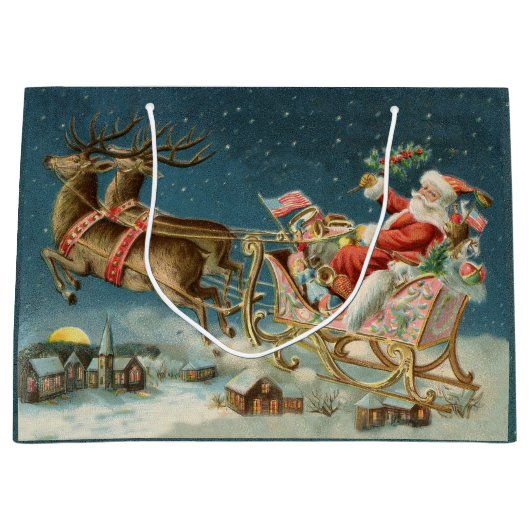 Sinterklaas Kerst Antiek Sleigh Rendier Groot Cadeauzakje (Voorkant)