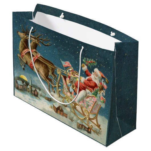 Sinterklaas Kerst Antiek Sleigh Rendier Groot Cadeauzakje (Achterkant Gekanteld)