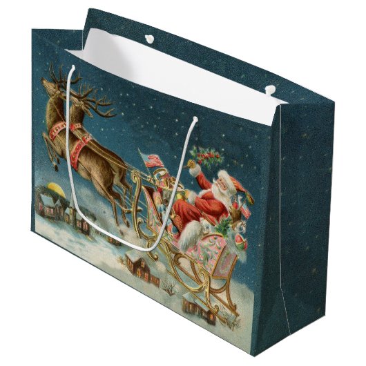 Sinterklaas Kerst Antiek Sleigh Rendier Groot Cadeauzakje (Voorkant Gekanteld)