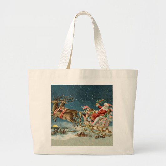 Sinterklaas Kerst Antiek Sleigh Rendier Grote Tote Bag (Voorkant)