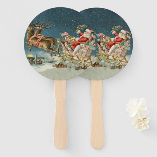 Sinterklaas Kerst Antiek Sleigh Rendier Handwaaier (Voorkant en achterkant)