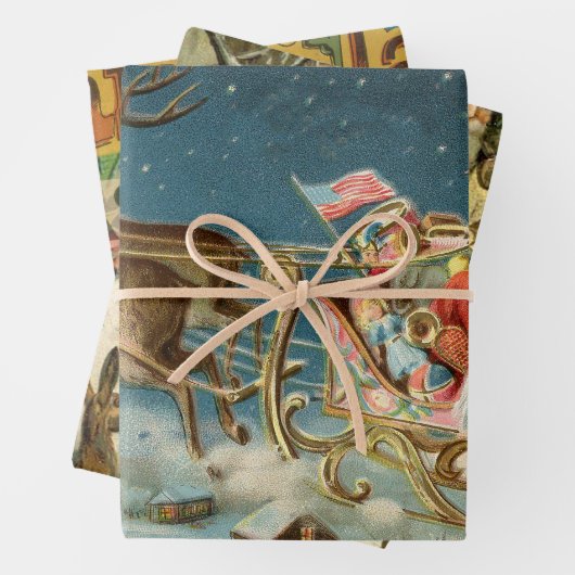 Sinterklaas Kerst Antiek Sleigh Rendier Inpakpapier Vel (In situ)