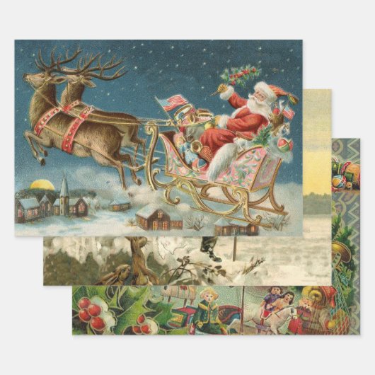 Sinterklaas Kerst Antiek Sleigh Rendier Inpakpapier Vel (Set)